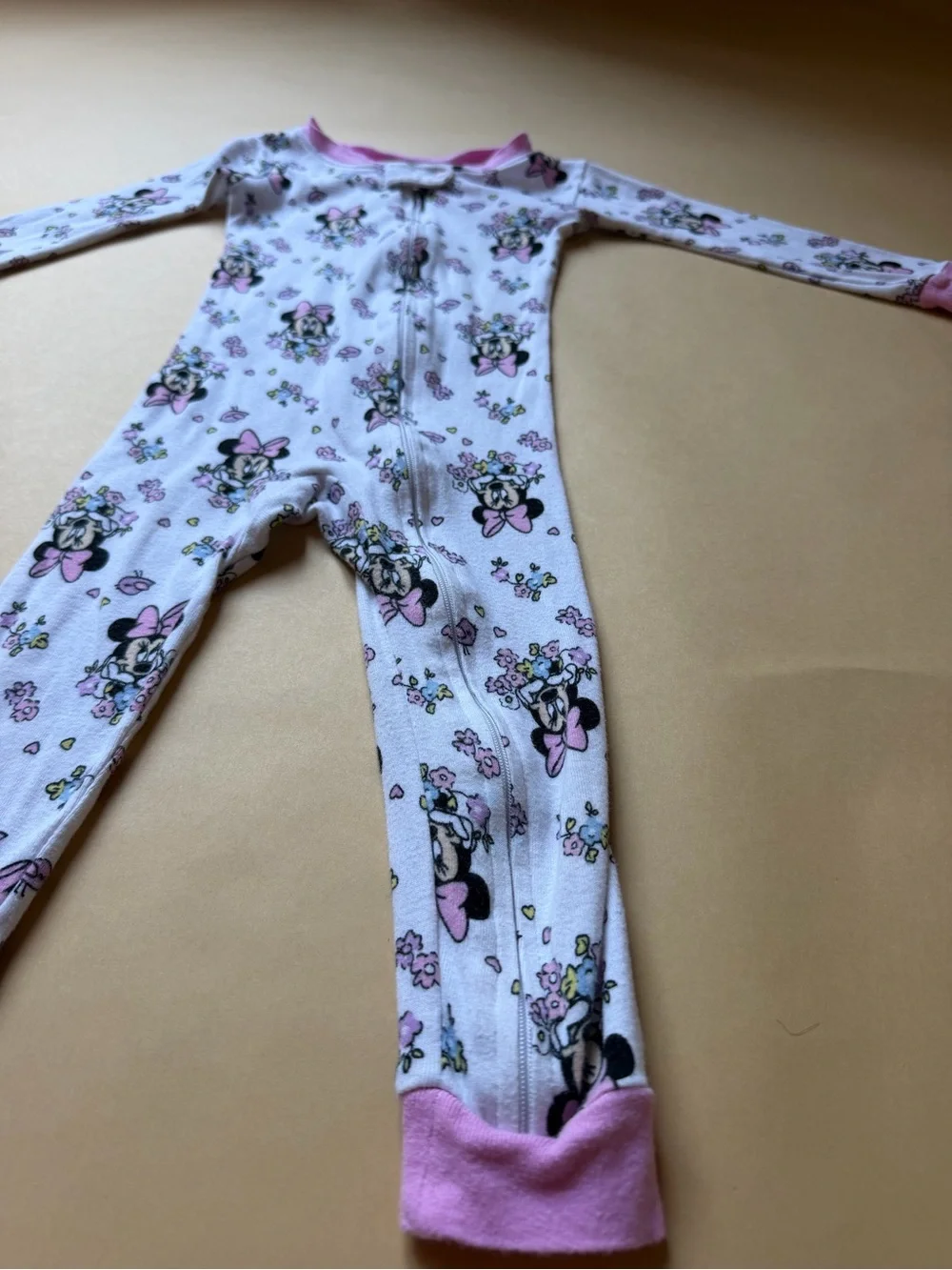 Disney Minnie Mouse Floral Footed Pajamas Girls Pink, Soft White 2T